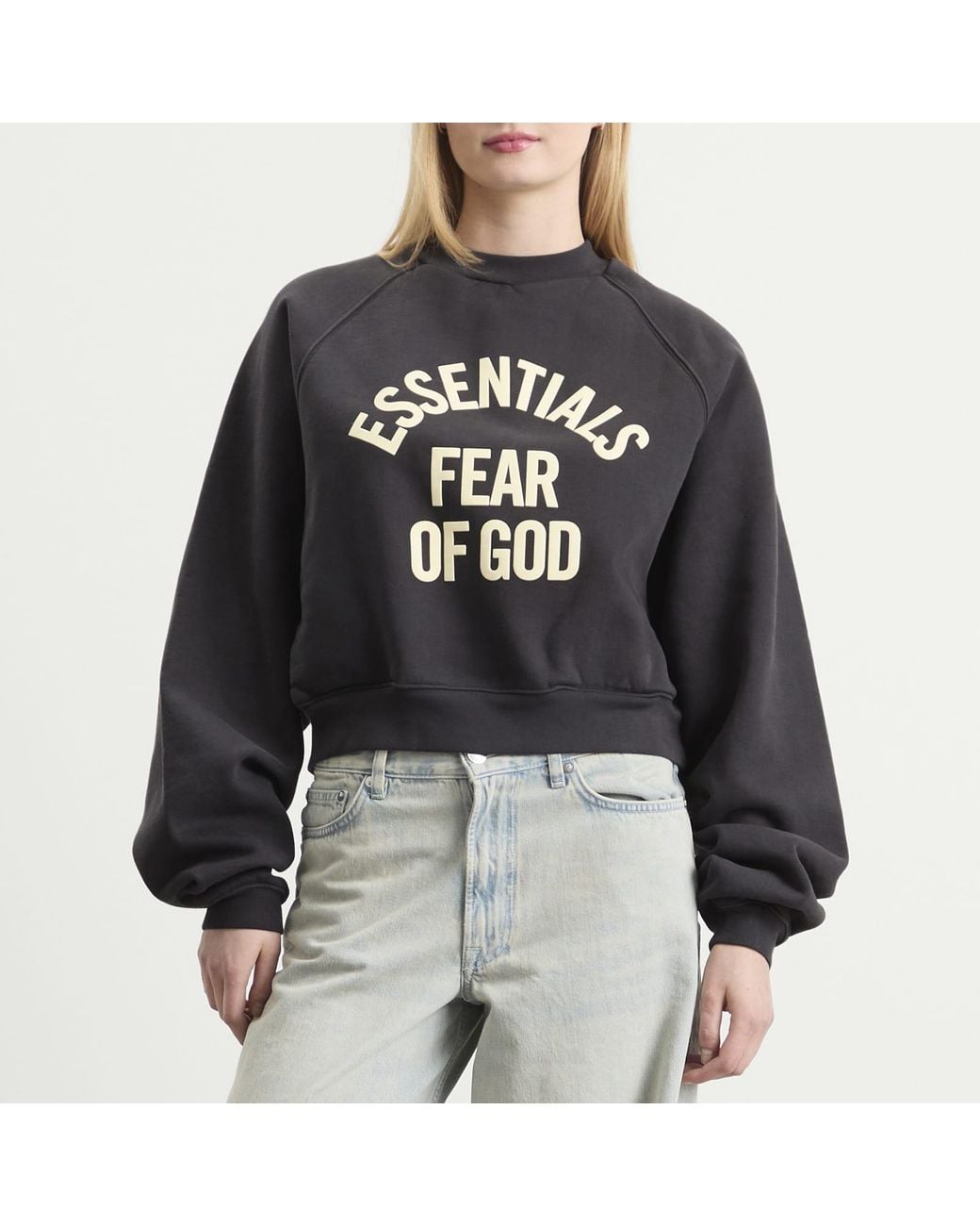 Fear Of God Black Campus 90's Cropped Raglan Crewneck