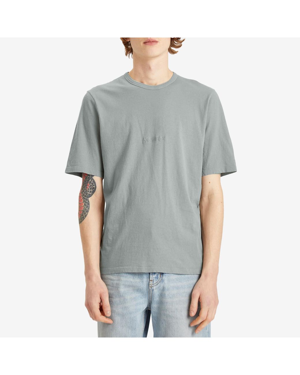 Saint Laurent Gray Tonal Logo T-Shirt for men