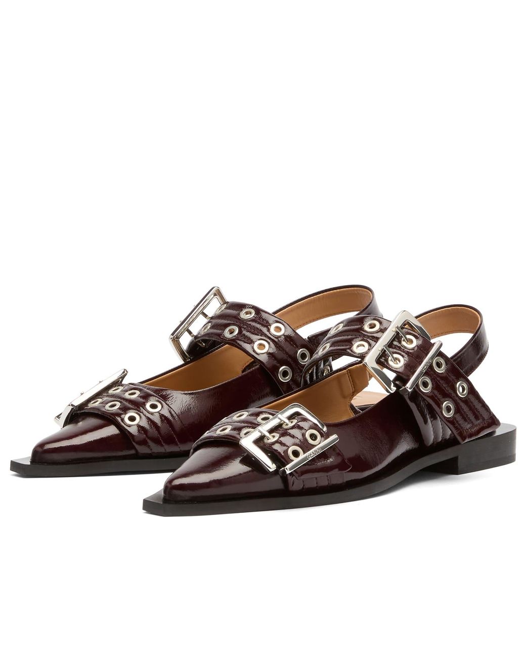 Ganni Brown Feminine Buckle Ballerina