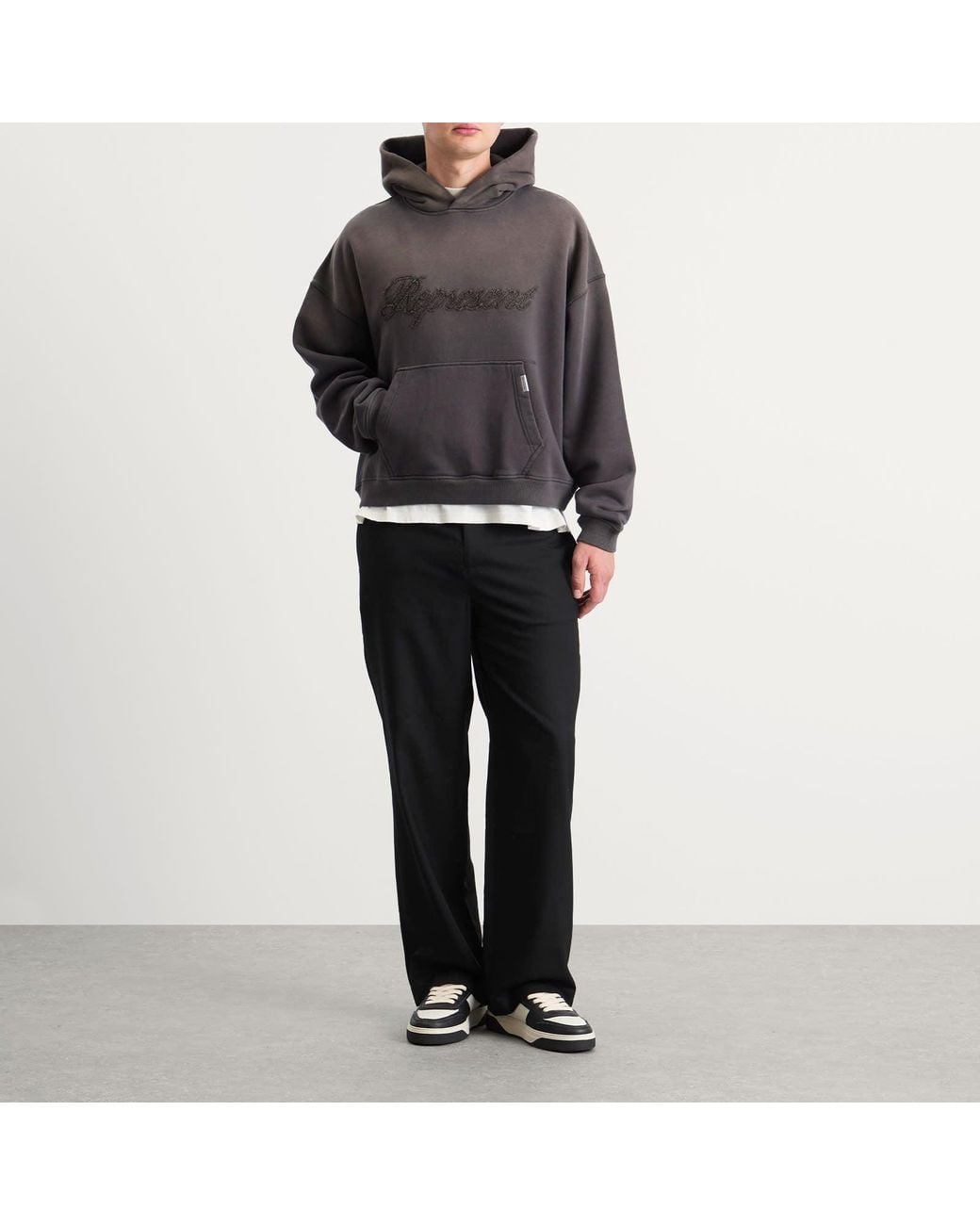 Represent Gray Rep Reverse Applique Hoodie for men