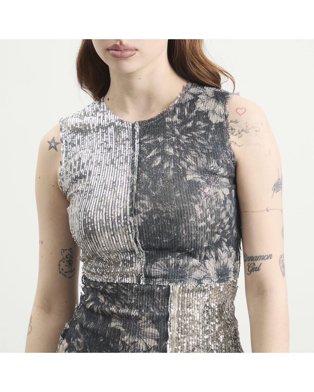 Maison Margiela Gray Patchwork Sequin Top