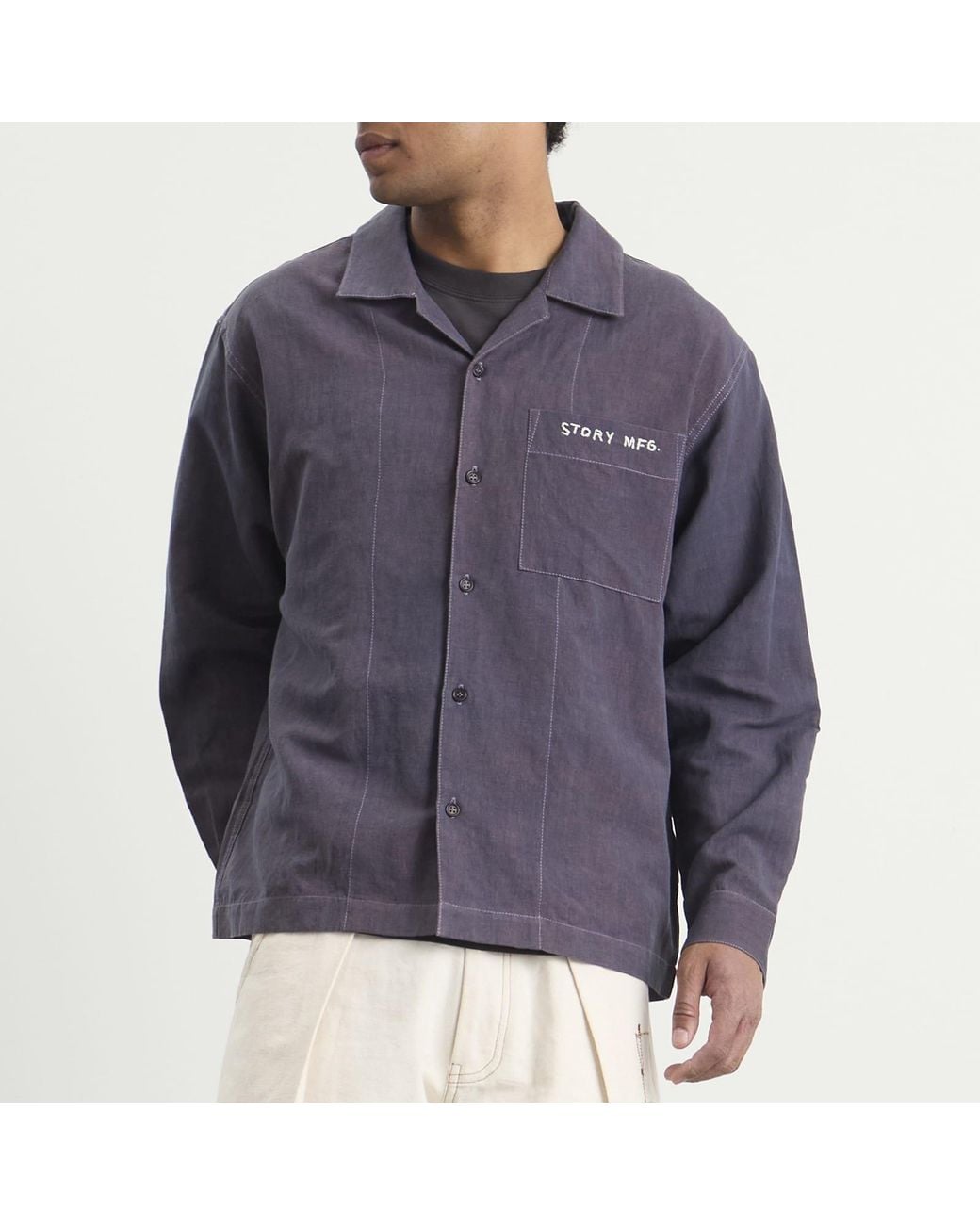 STORY mfg. Blue Hand Applique Greetings Long Sleeve Shirt for men