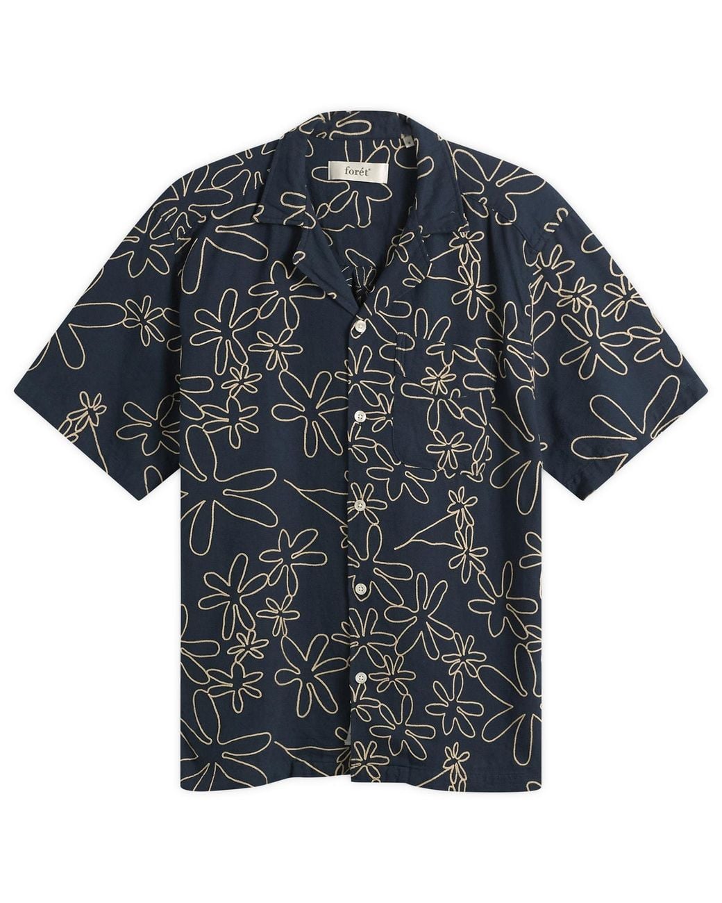 Forét Blue Peer Embroidery Regular Fit Ss Shirt for men