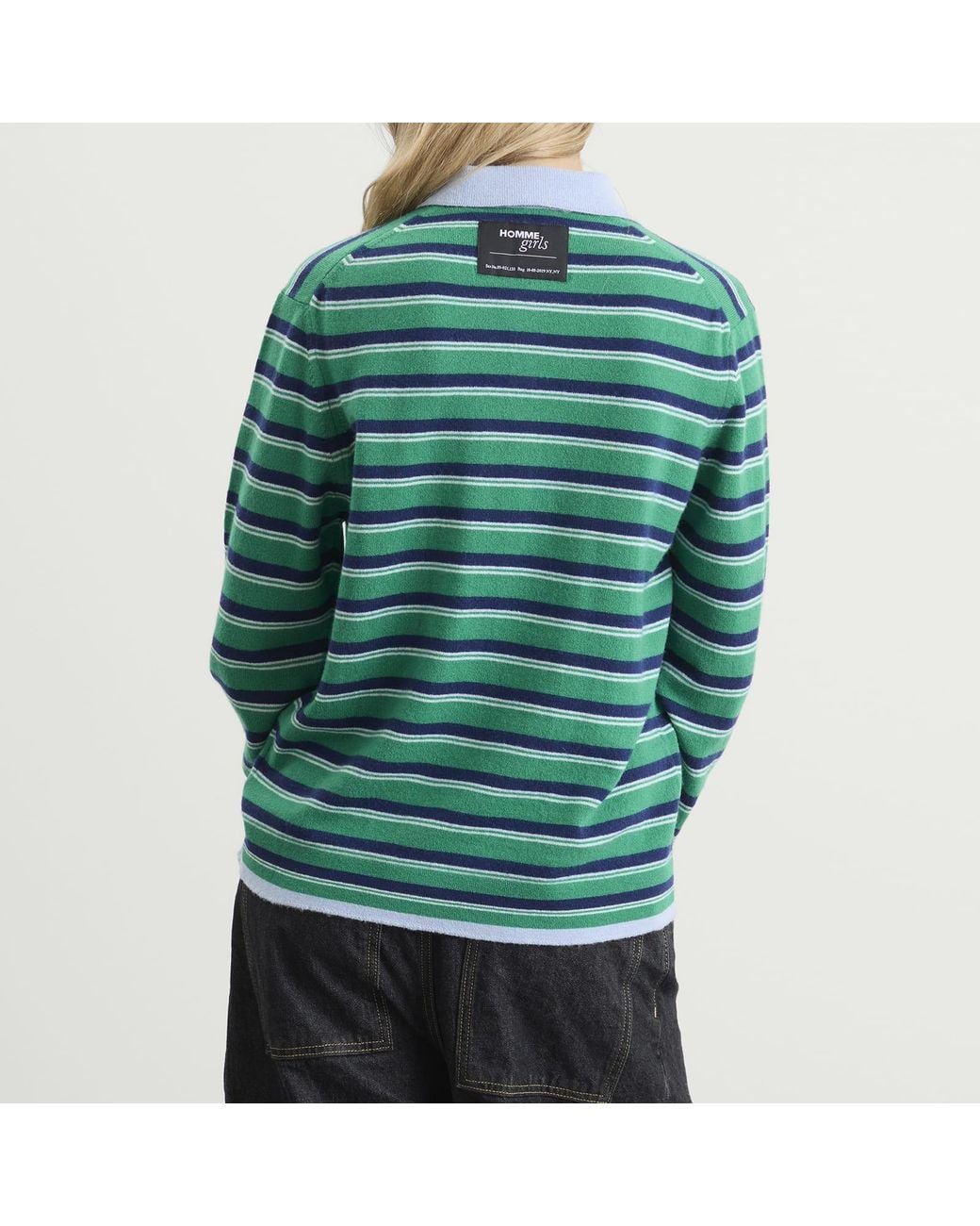 HOMMEGIRLS Green Knit Stripe Polo