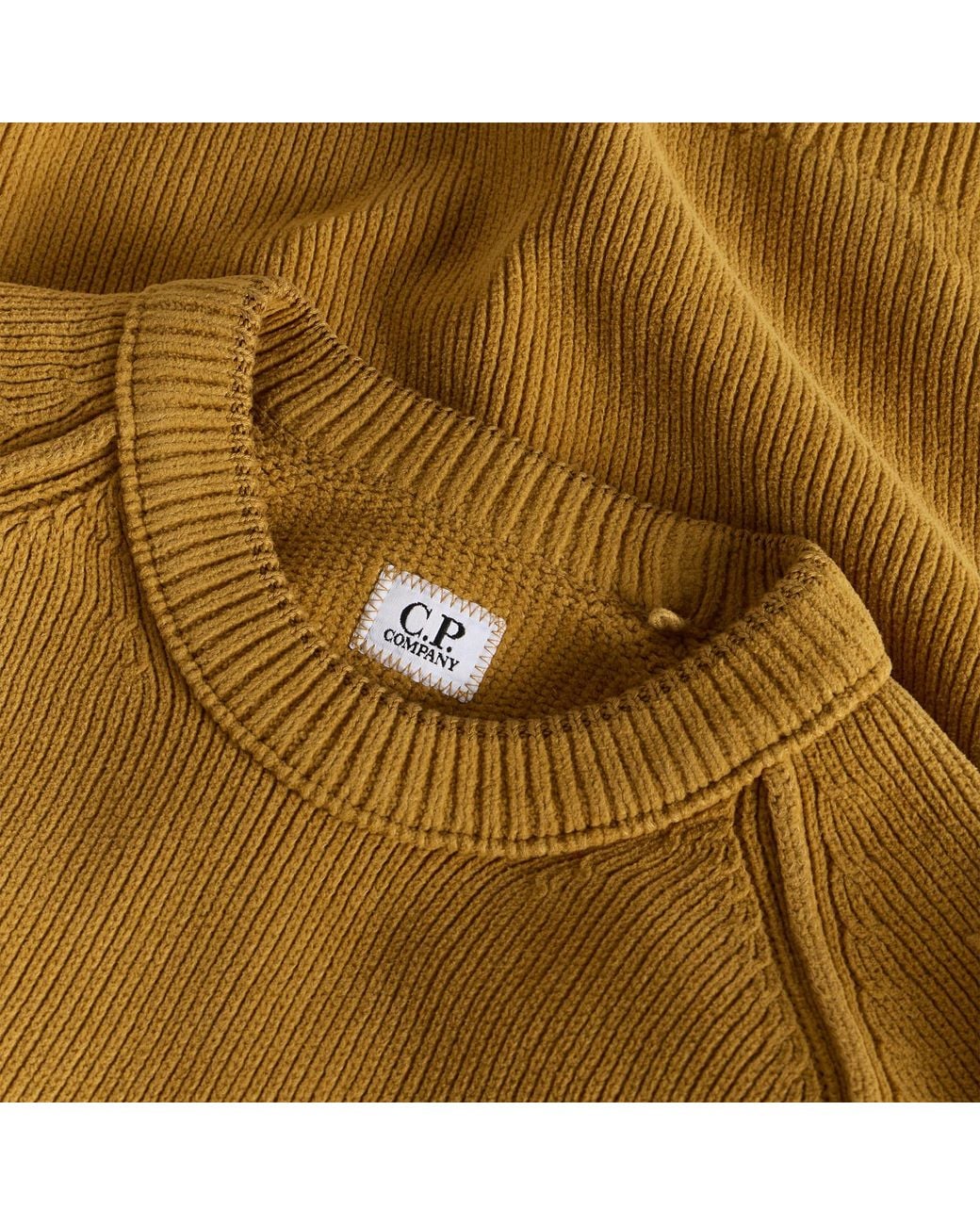 C P Company Yellow Chenille Knit Lens Jumper for men
