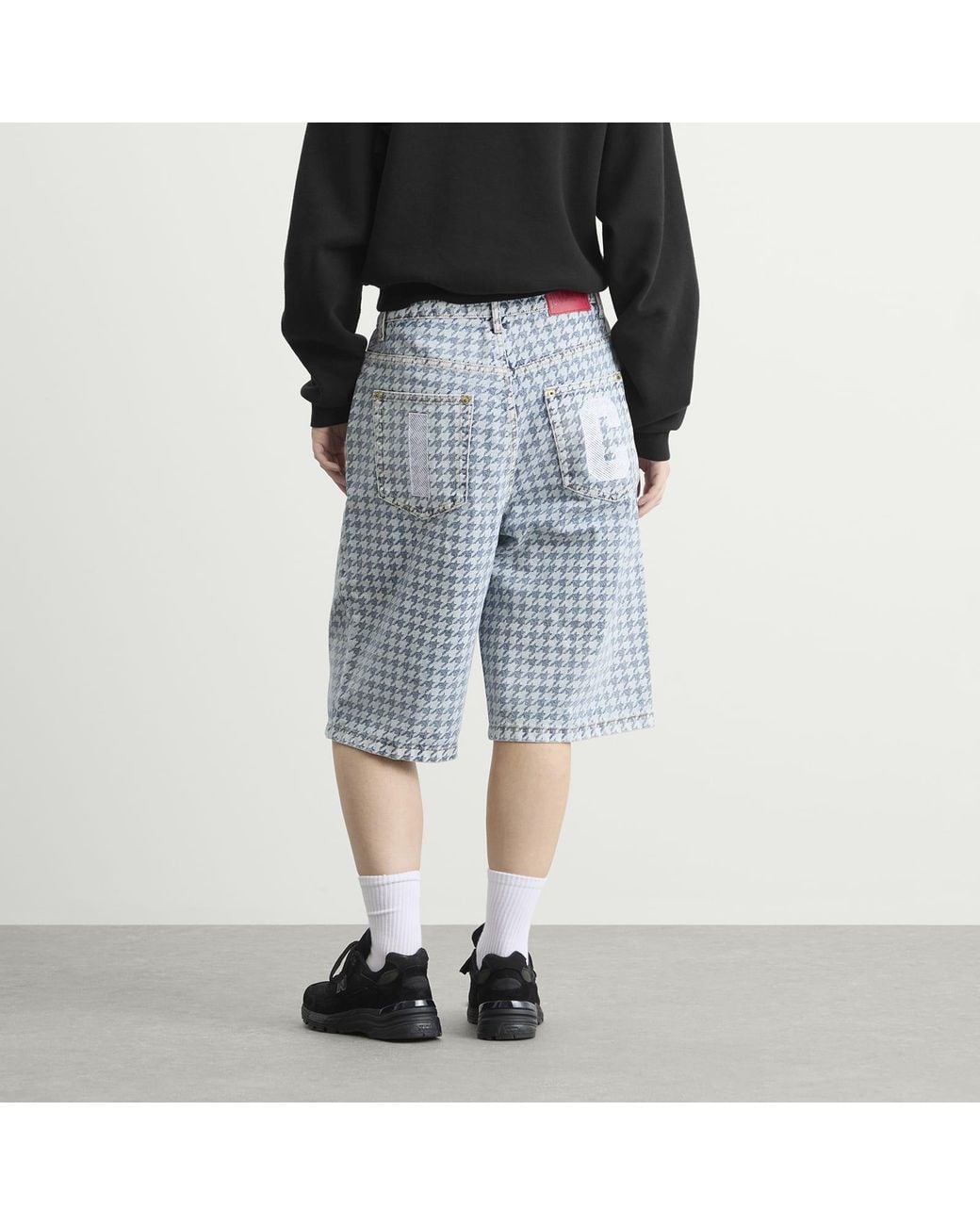 ICECREAM Blue Houndstooth Running Dog Jorts