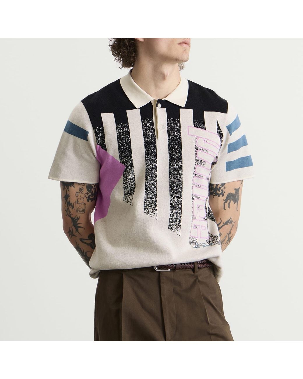 Les Deux White Prince Intarsia Knitted Polo for men