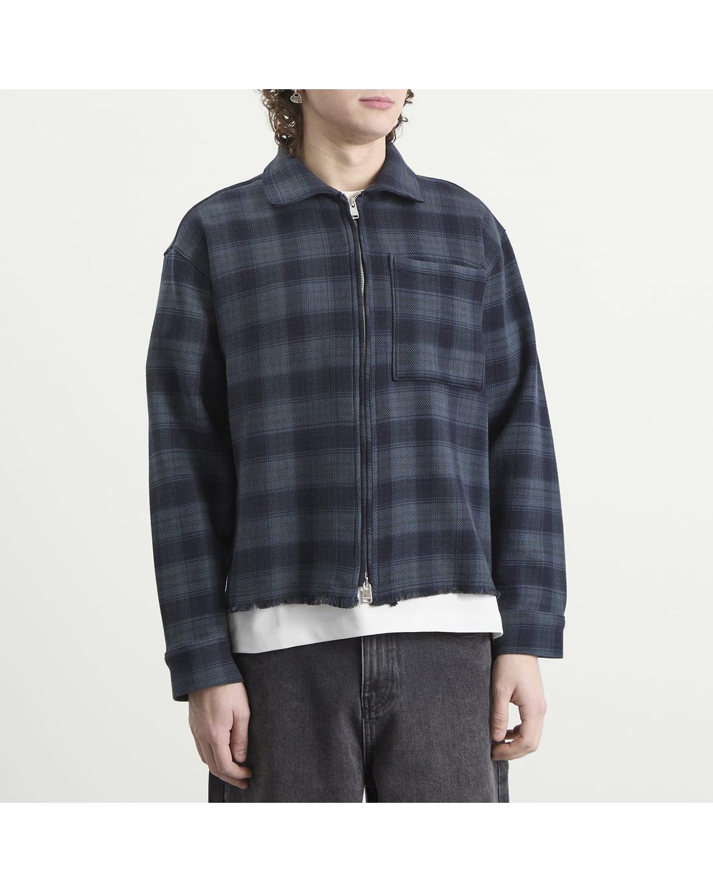 About Blank Blue Plaid Zipped Overshirt for men