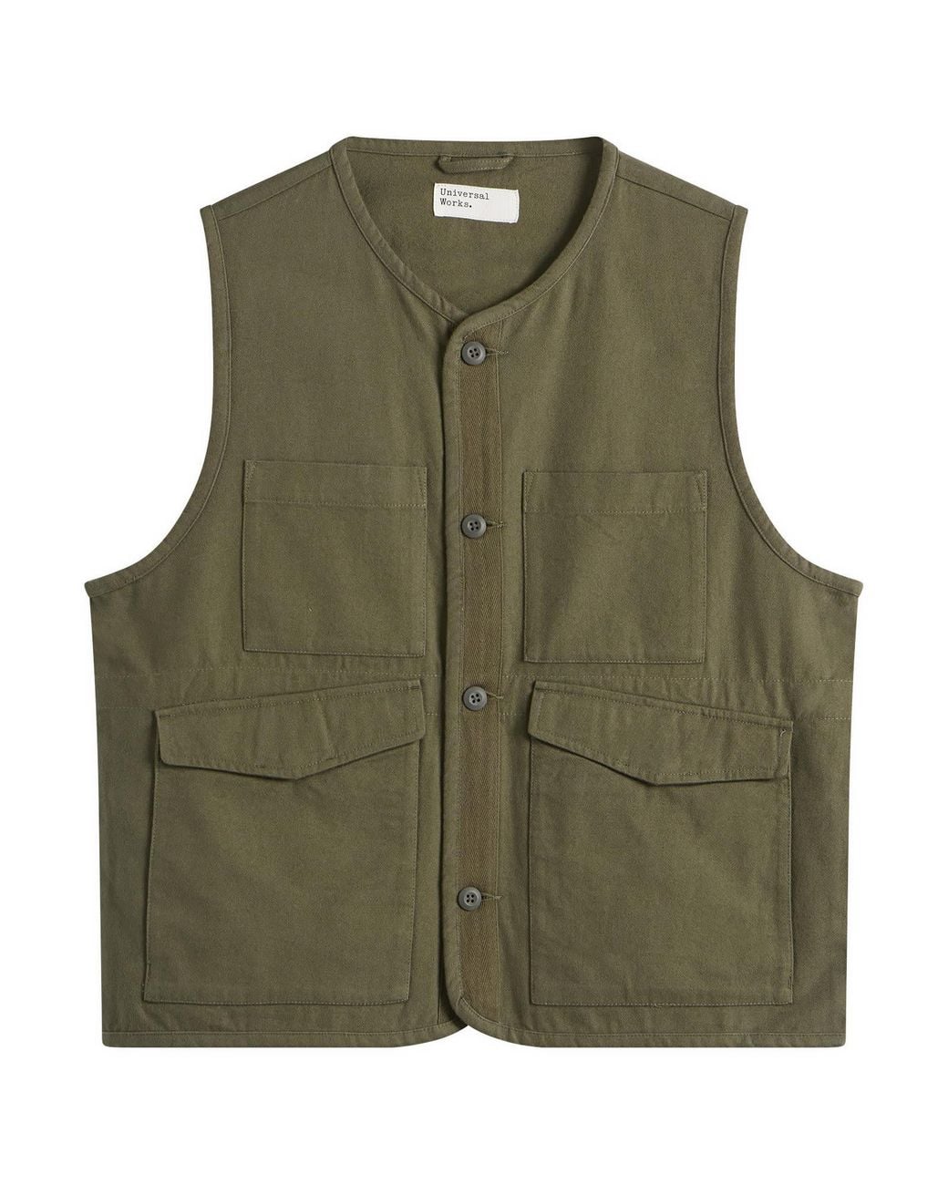 Universal Works Green Brushed Moleskin 4 Pocket Gilet for men