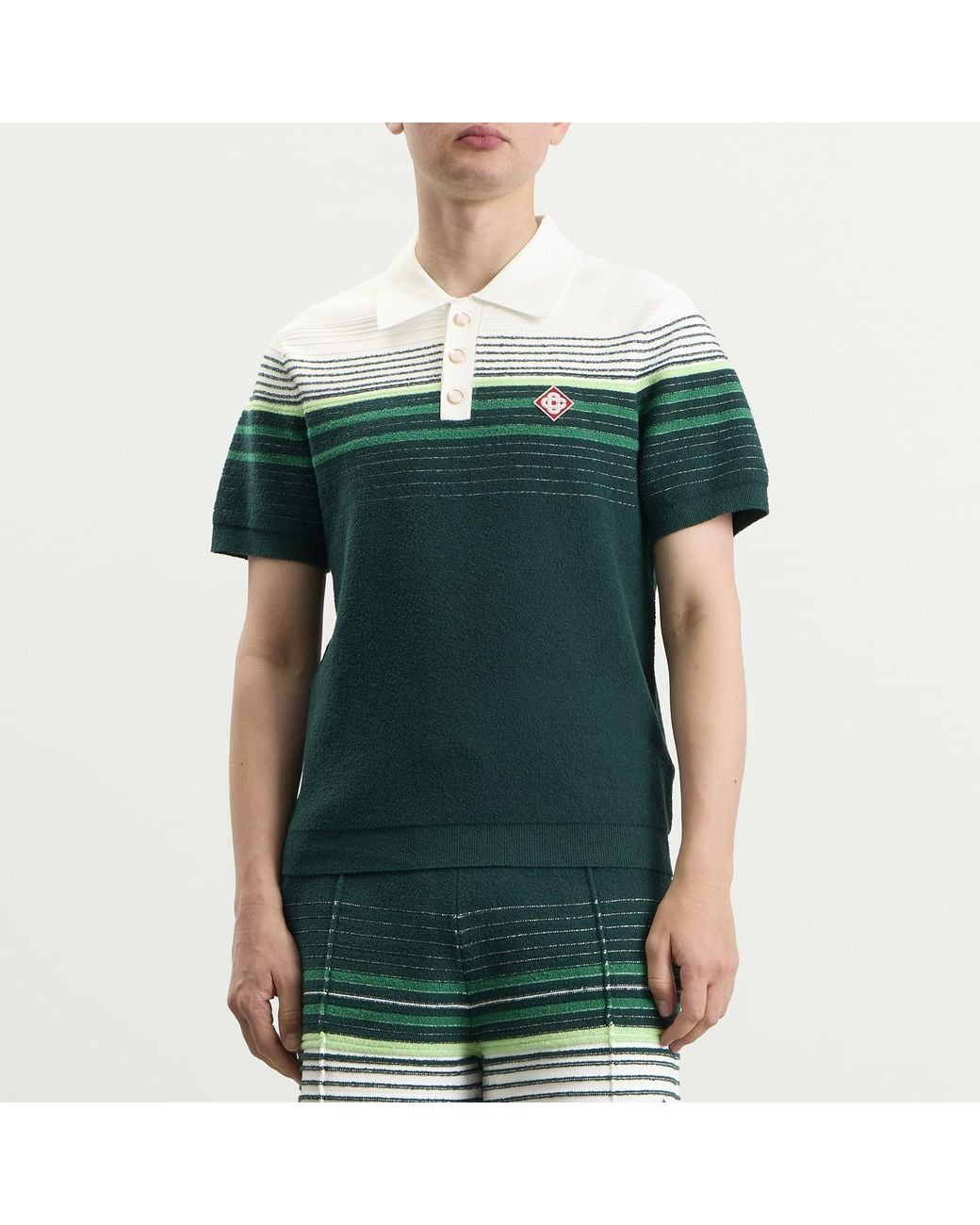Casablanca Green Boucle Stripe Polo Shirt for men