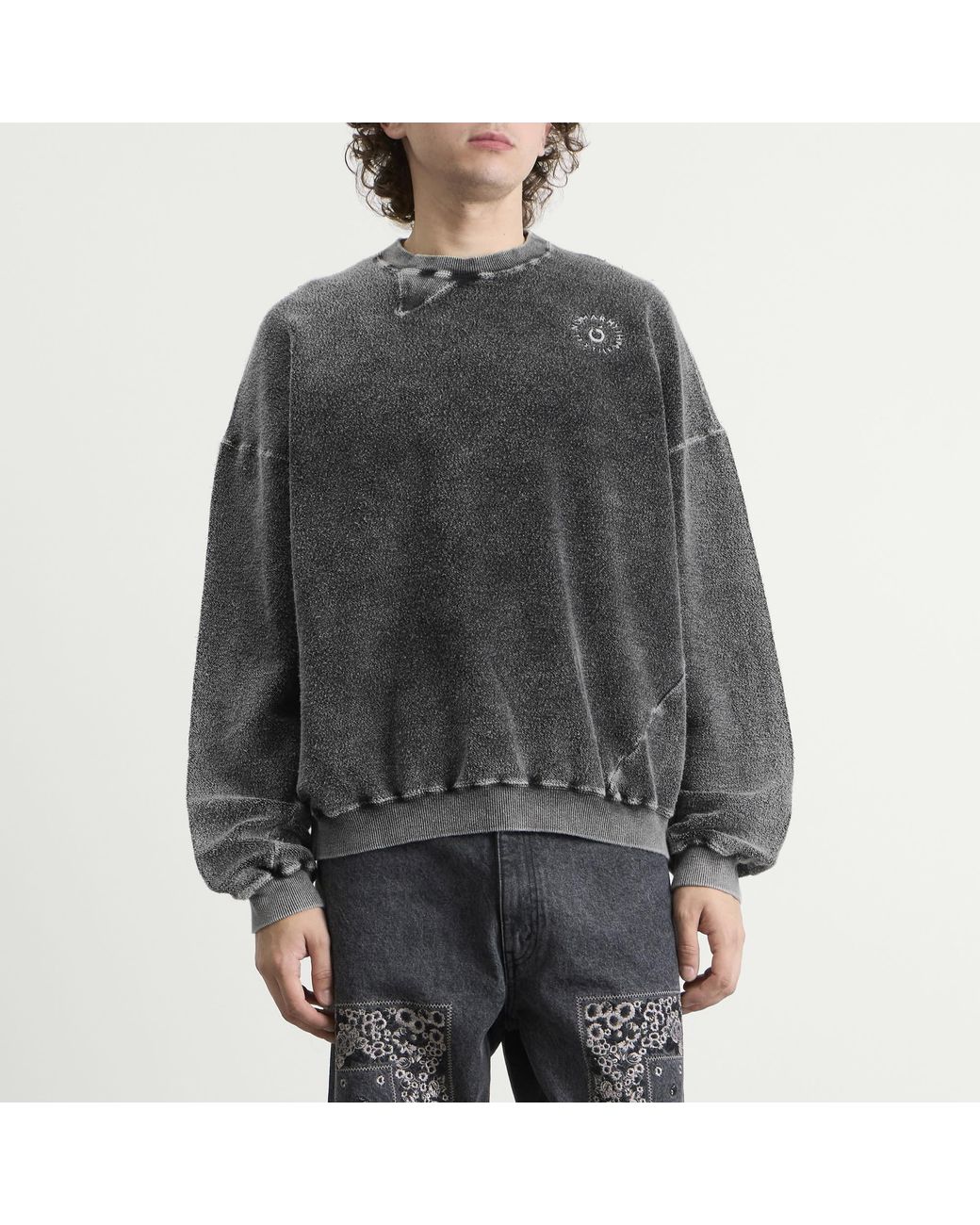 Nomarythm Textile Gray Hand Dye Reverse Twist Sweatshirt for men