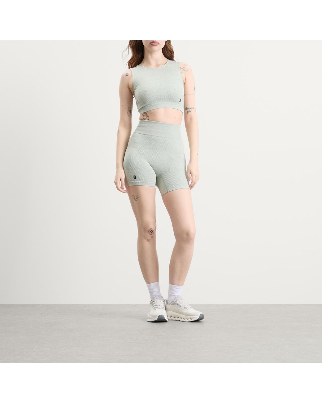 On Shoes Gray Studio Knit Cycling Shorts