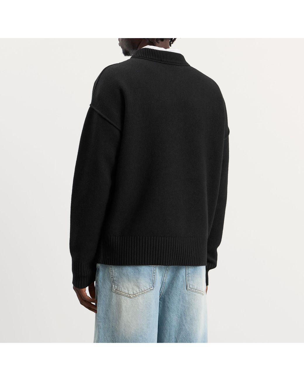 AMI Black Crewneck Sweater With Contrasted Ami De Coeur for men