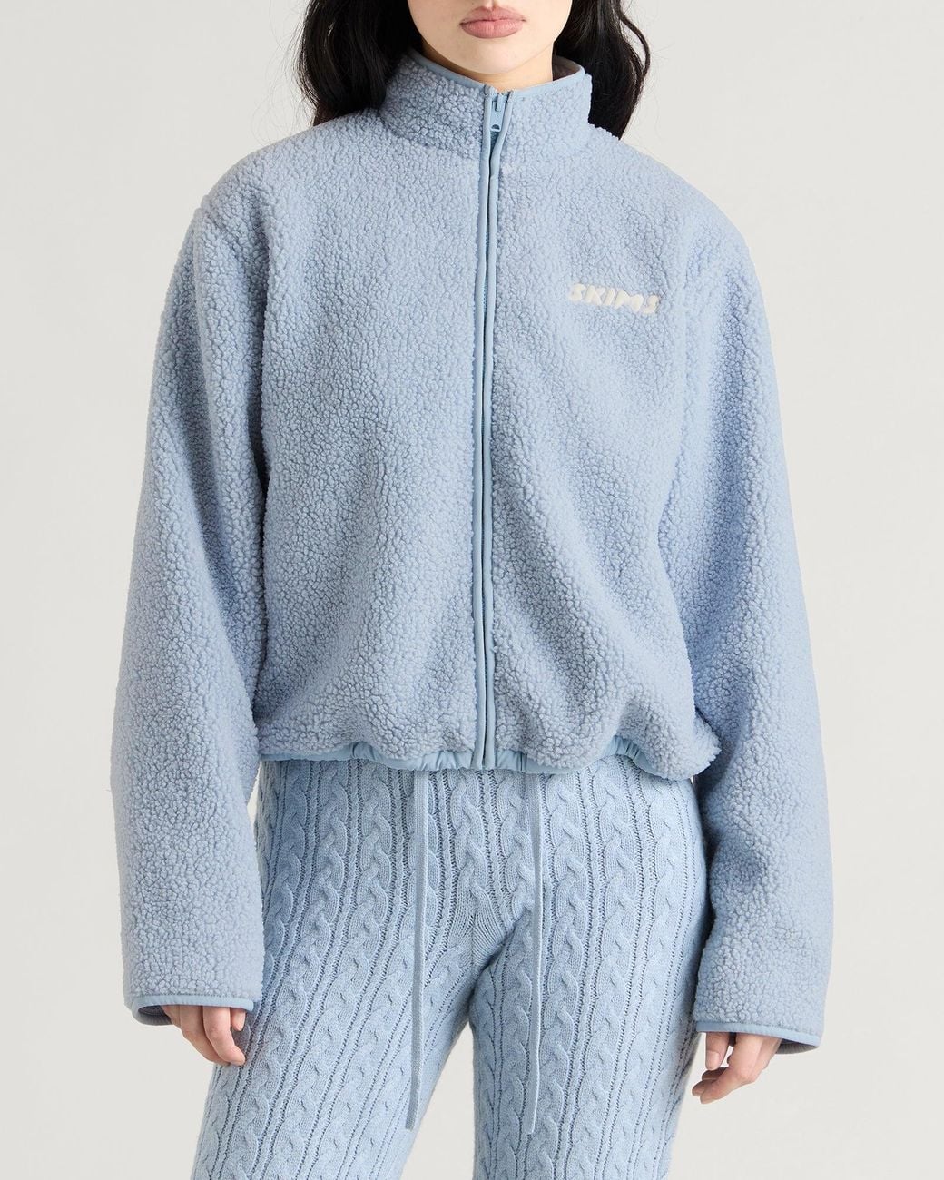 Skims Blue Teddy Boxy Zip Up Jacket