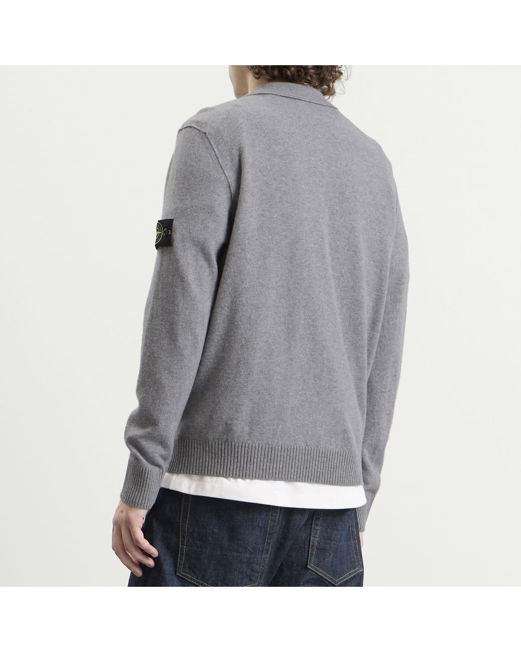 Stone Island Gray Geelong Wool Long Sleeve Polo for men