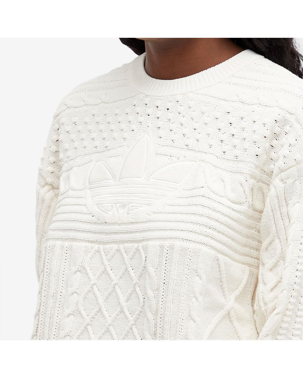 adidas Knitted Trefoil Sweater in White | Lyst