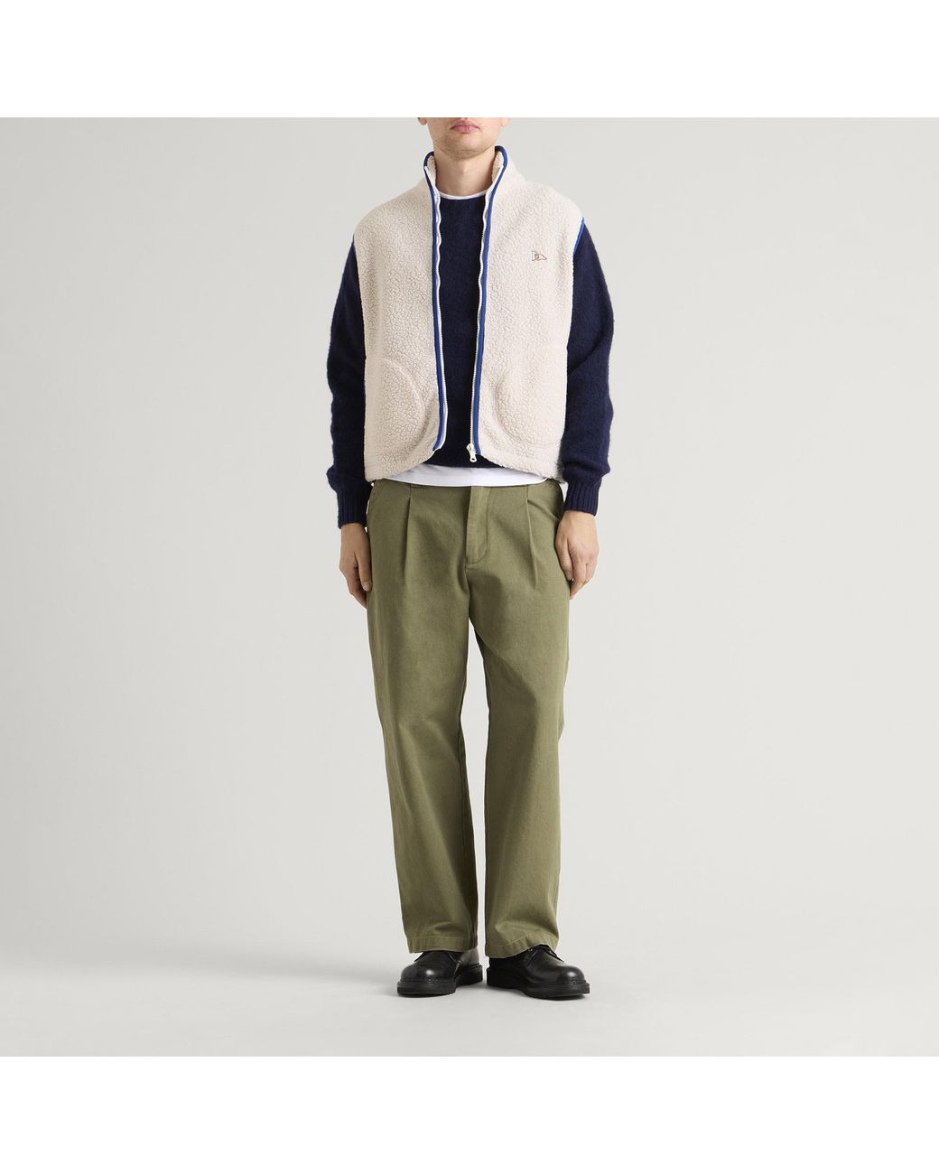 Drake's Blue Boucle Wool Fleece Vest for men