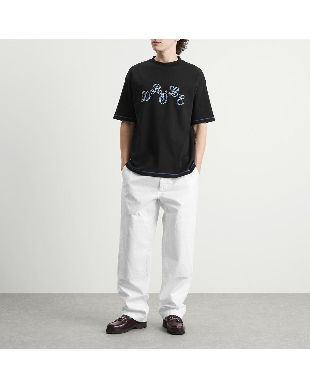Drole de Monsieur Black Stagger Logo T-Shirt for men
