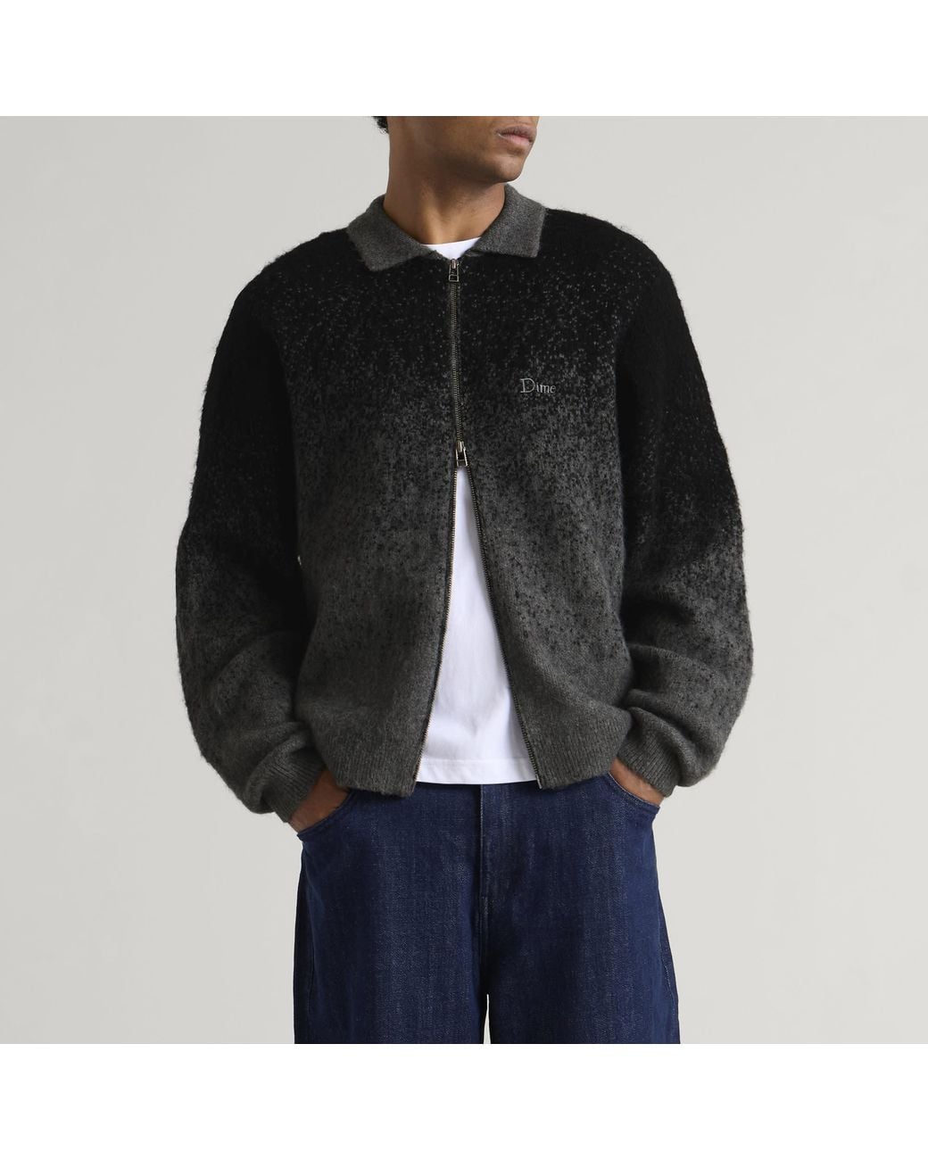 Dime Black Mohair Double Zip Knit for men