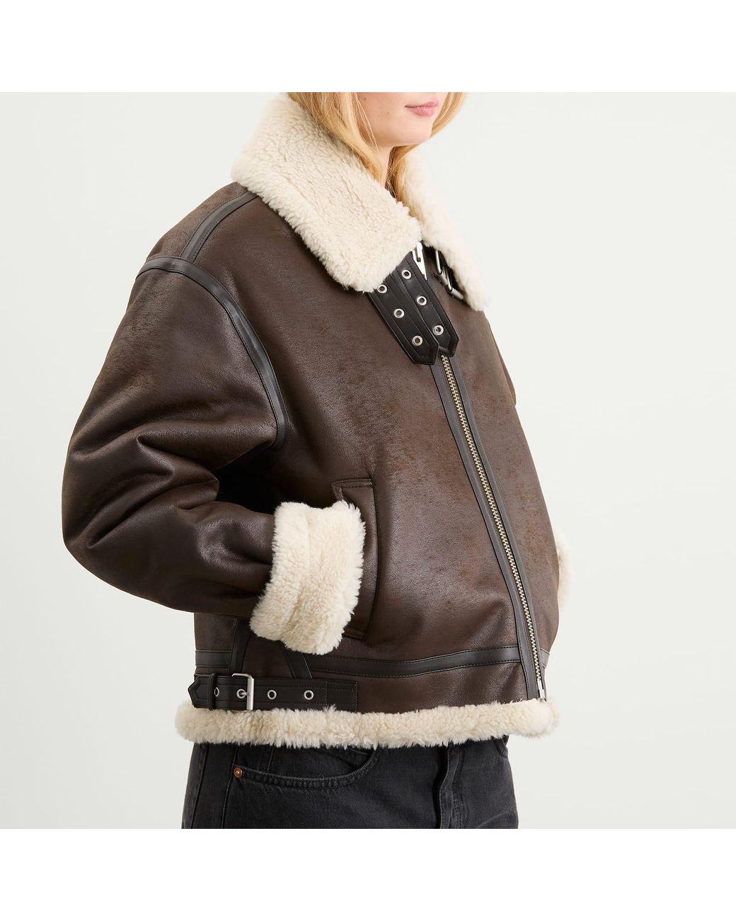 DUNST Brown Oversized Shearling Jacket