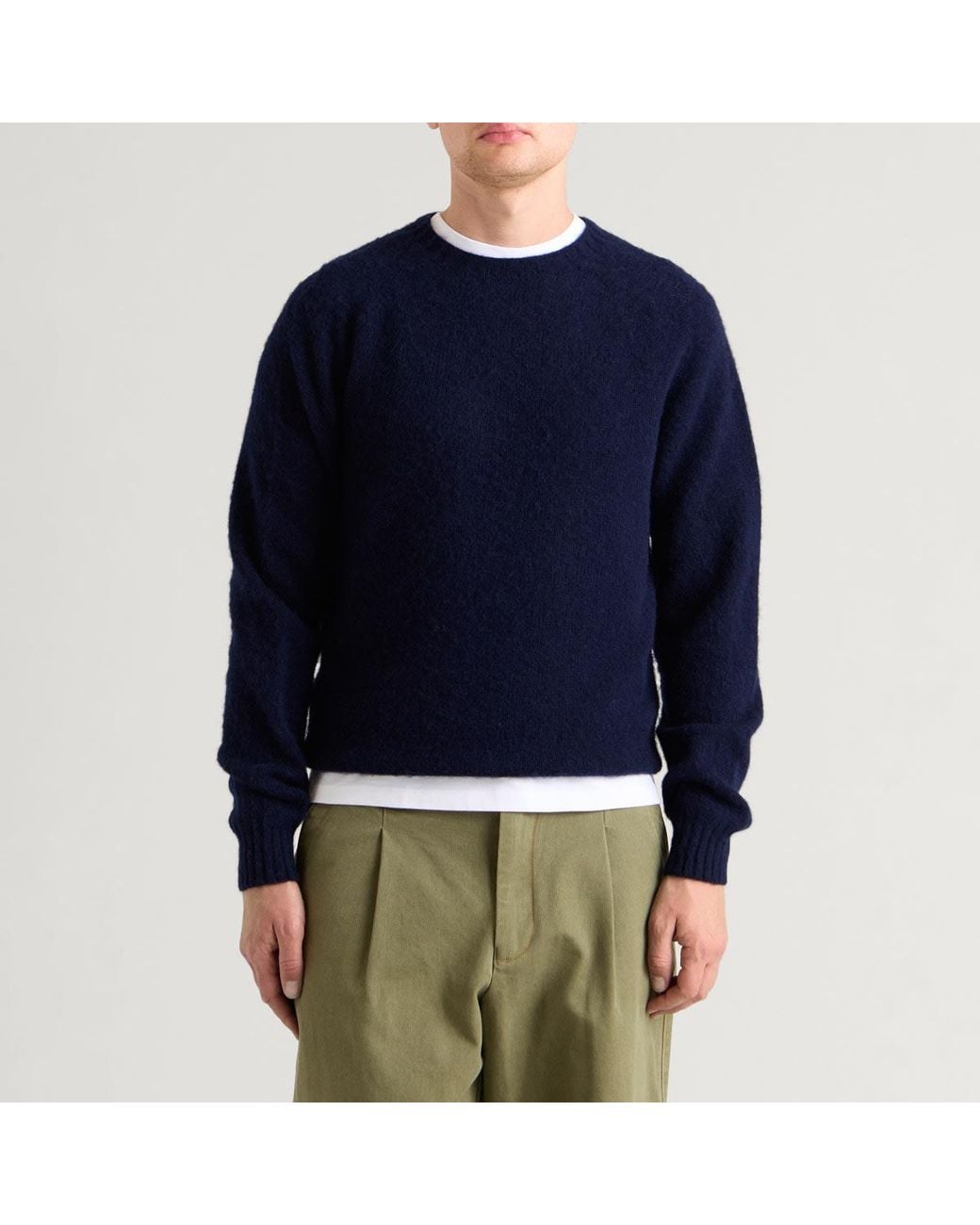 Drake's Blue Brushed Shetland Crew Knit for men