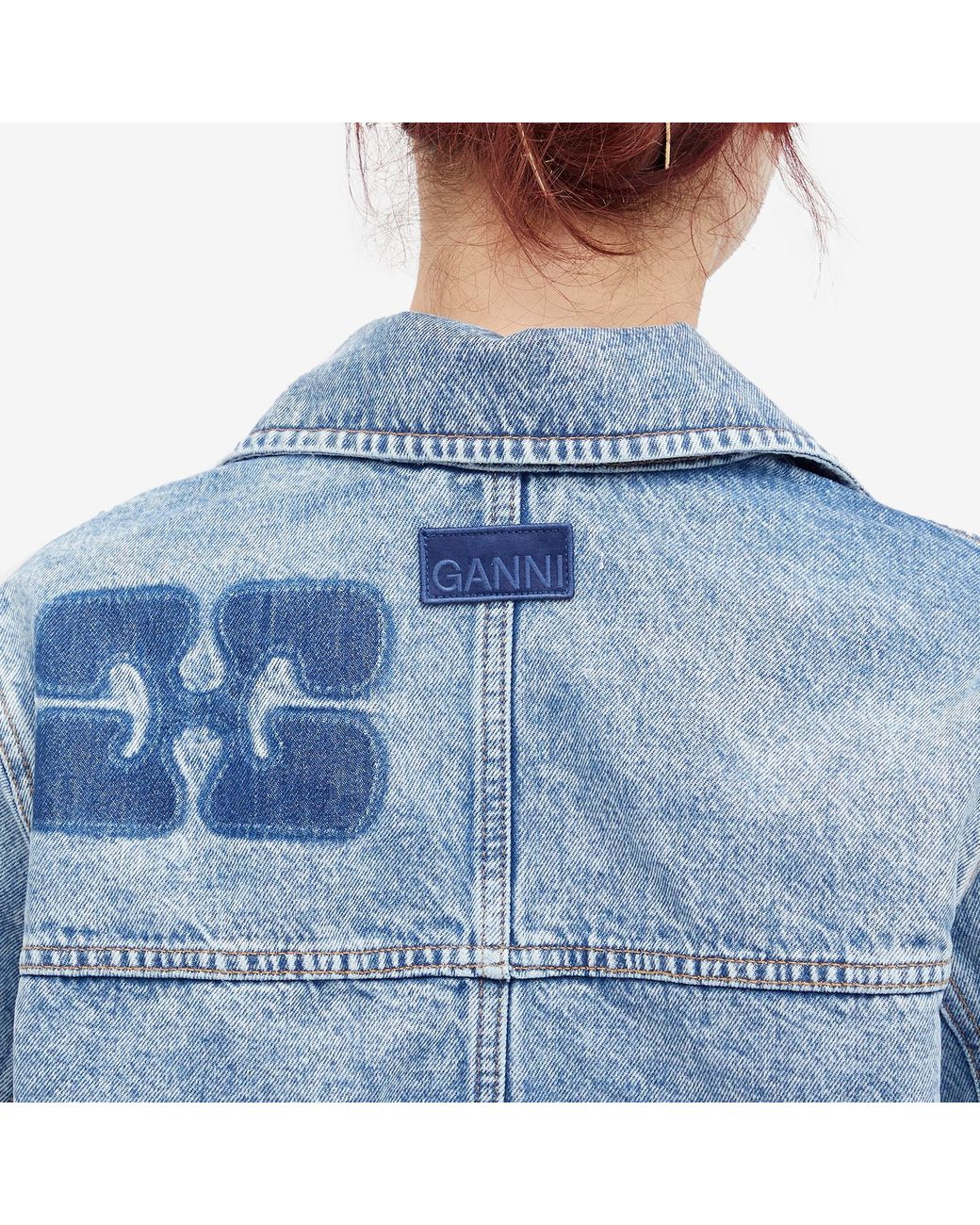 Ganni Patch Denim Jacket in Blue | Lyst