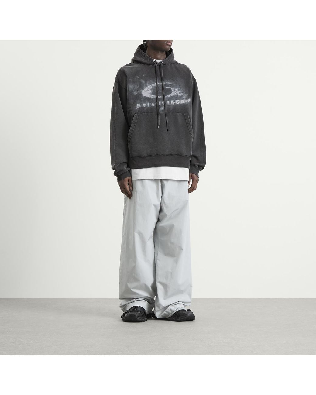 Balenciaga Washed Crayon Logo Oversized Hoodie in Black for Men | Lyst
