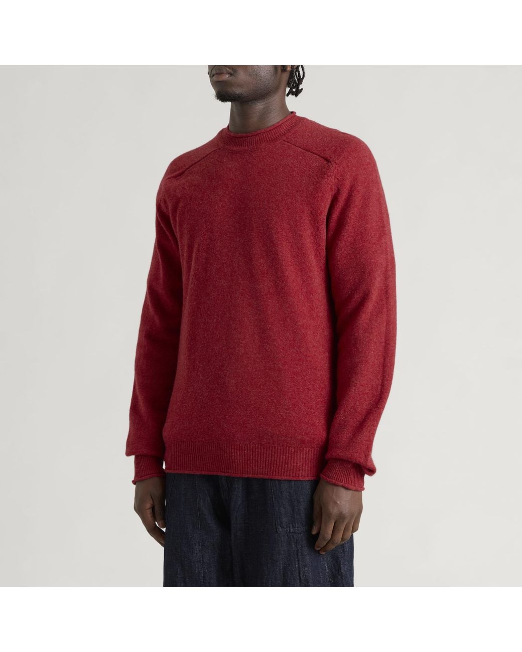 Pittari Red Usk Lambswool Roll Collar Jumper for men