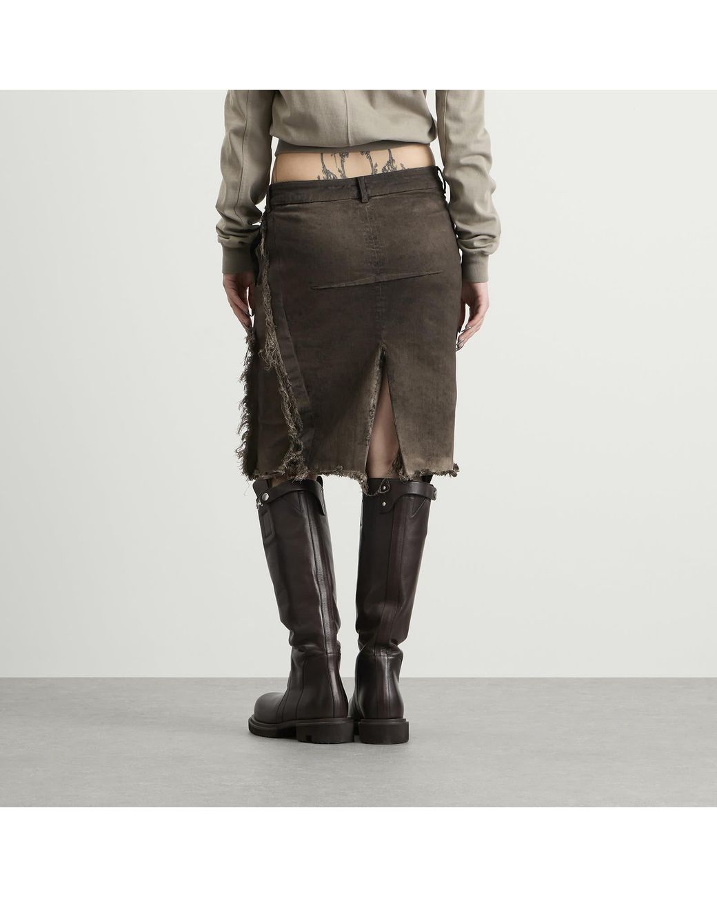Rick Owens Brown Denim Sliced Skirt
