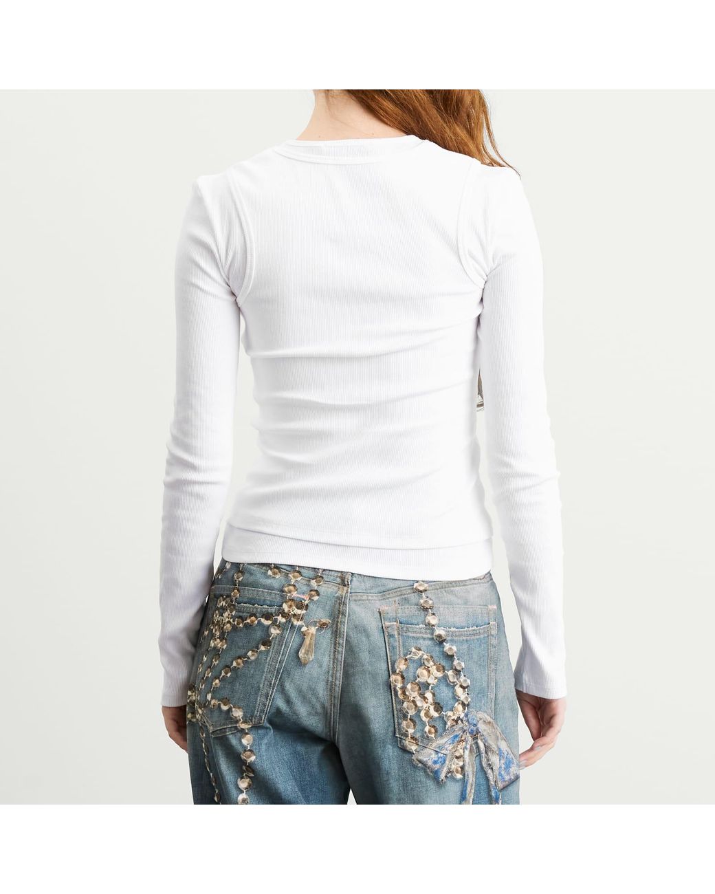 Acne White Elga Tinsel Long Sleeve Top