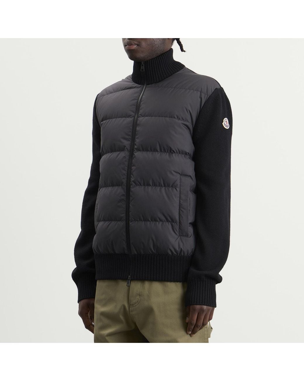 Moncler Black Hybrid Padded Front Wool Zip Jacket for men