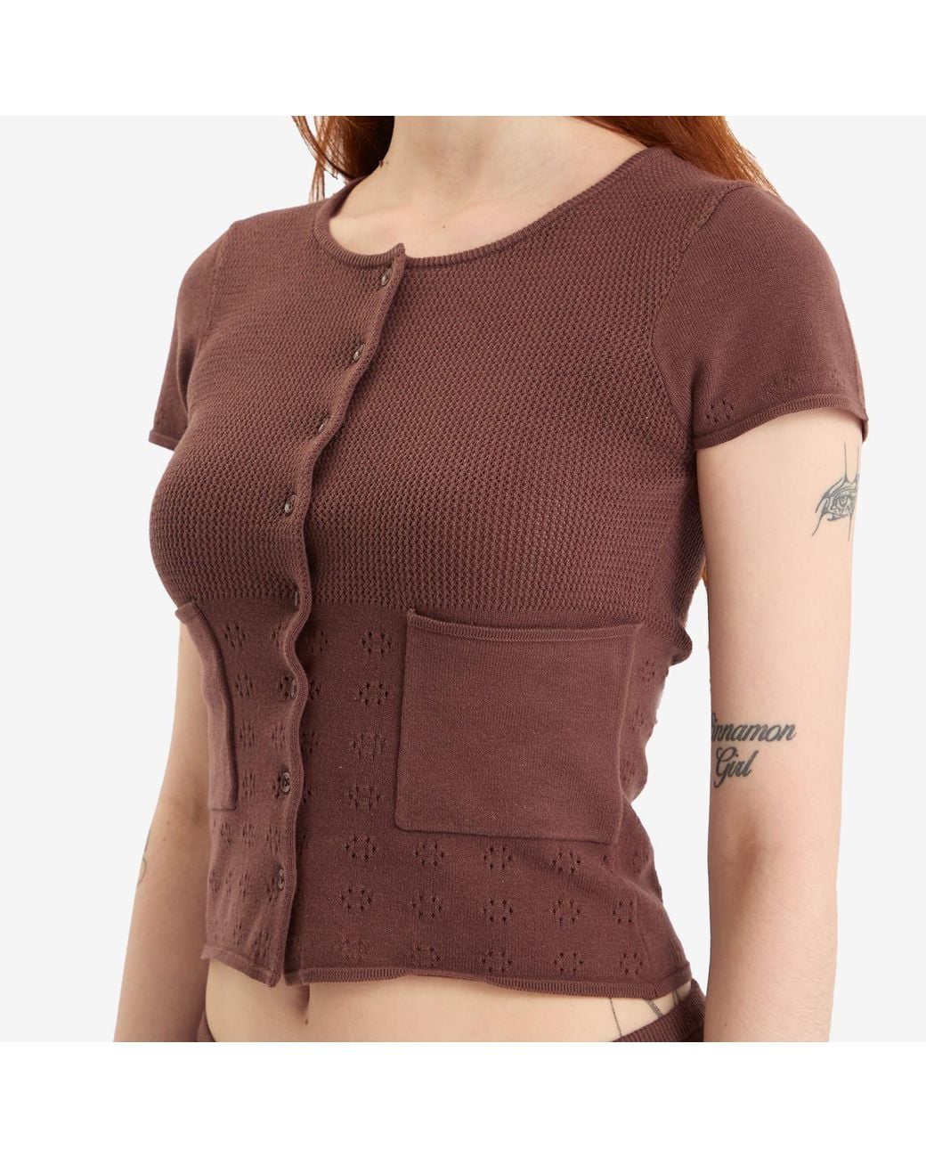 Peachy Den Red Marie Knit Polo Top