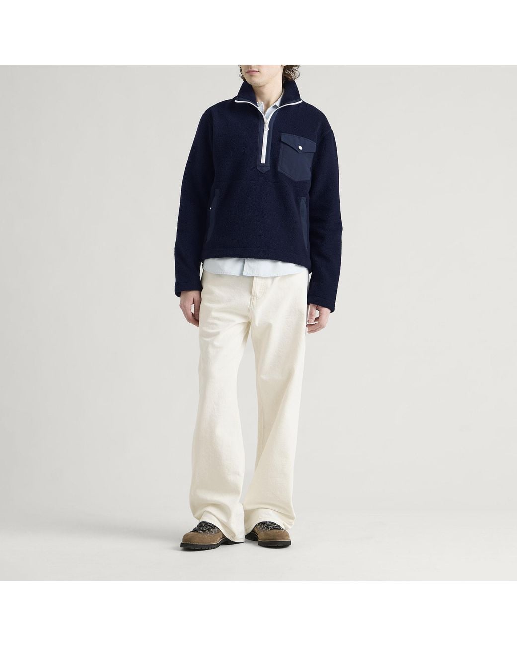 Drake's Blue Quarter Zip Fleece for men