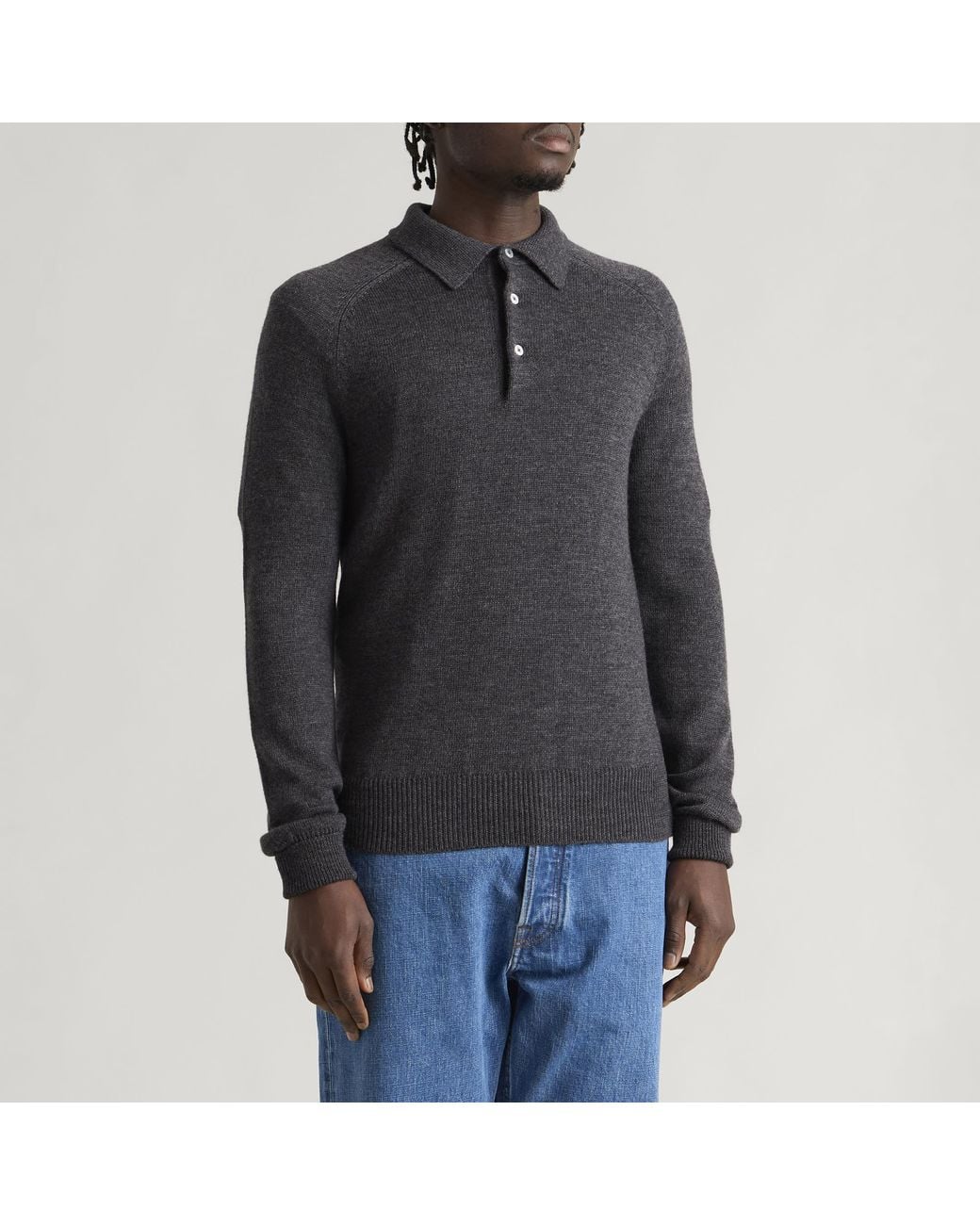 Drake's Black Long Sleeve Merino Wool Knitted Polo for men