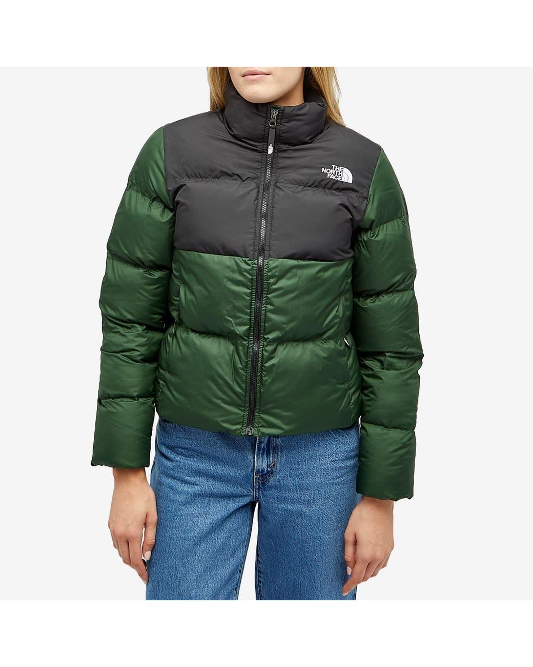 Green and black north face deals puffer