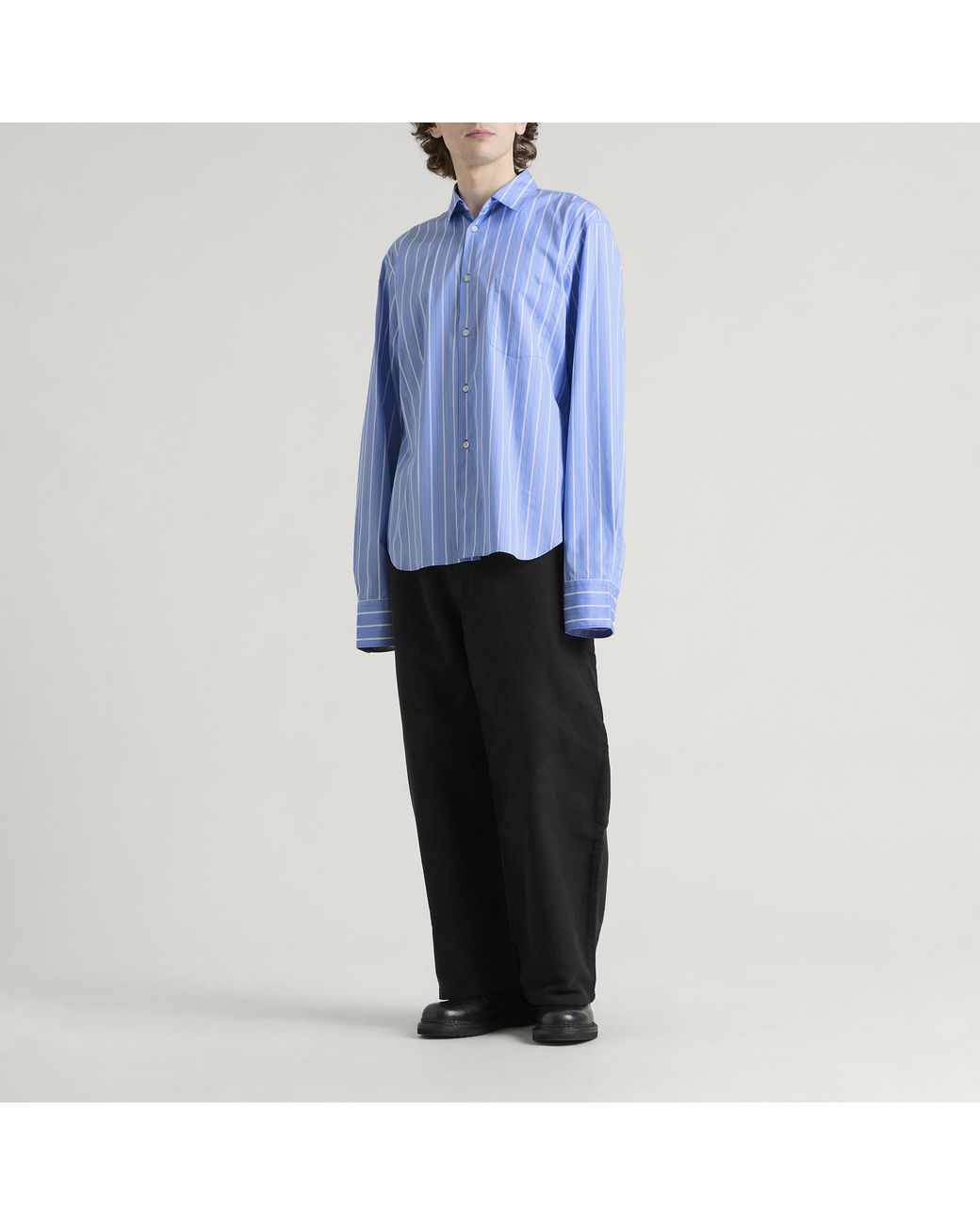 Comme des Garçons Blue Stripe Shirt With Lace Inlay for men