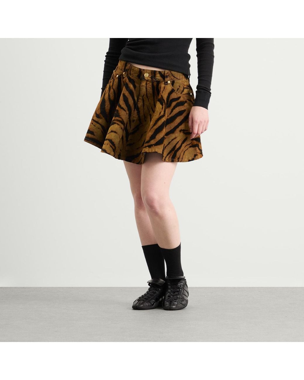 Ganni Brown Printed Flock Denim Mini Skirt