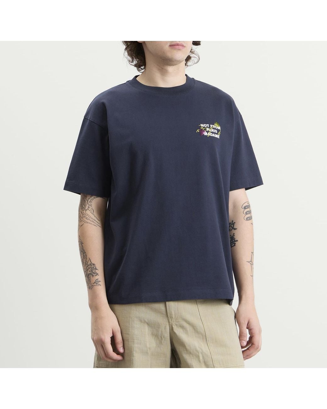 Drole de Monsieur Blue Vine Embroidered Slogan T-Shirt for men