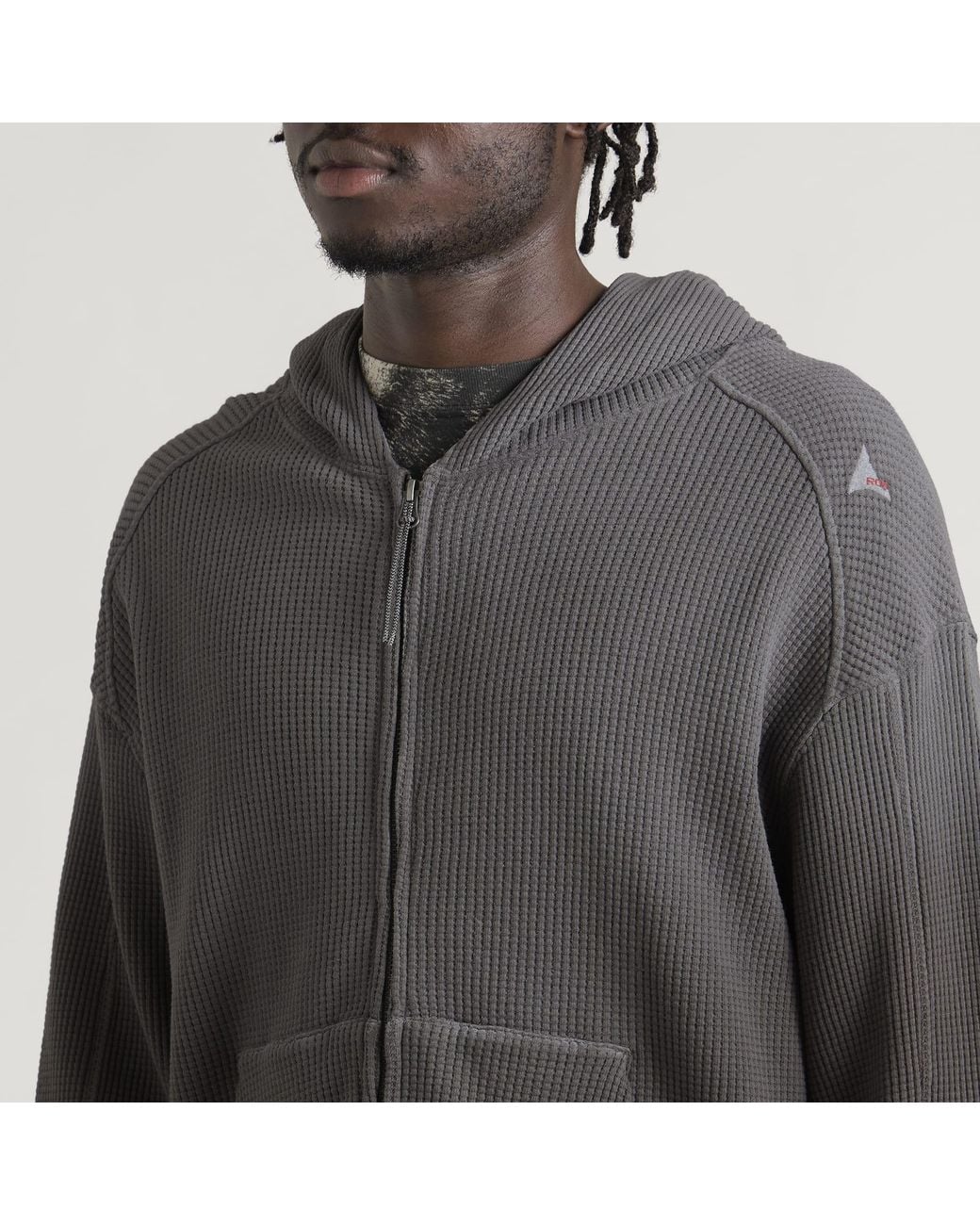 Roa Gray Bee Sun Faded Organic Waffle Zip Hoodie for men