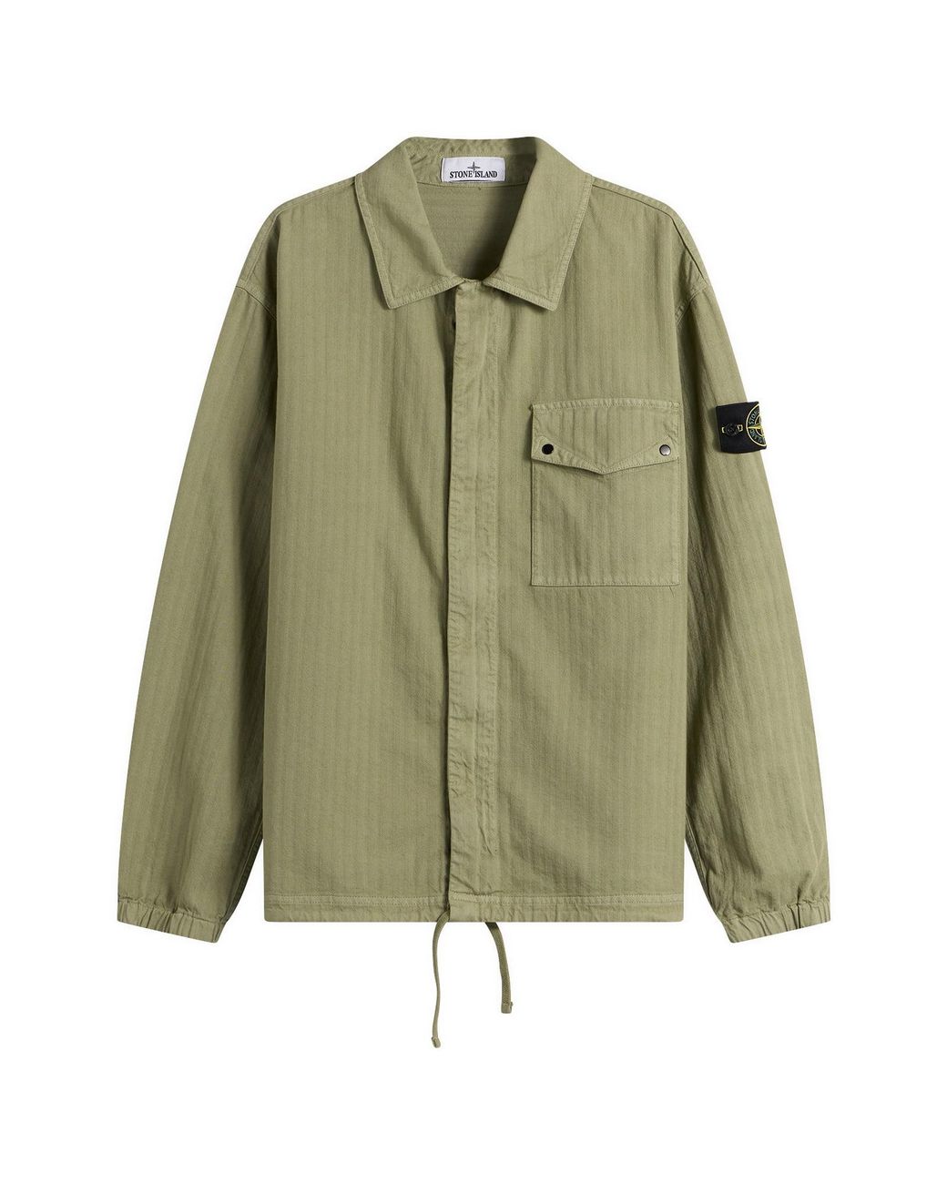 Stone Island Green Cotton Herringbone Zip Shirt Jacket for men
