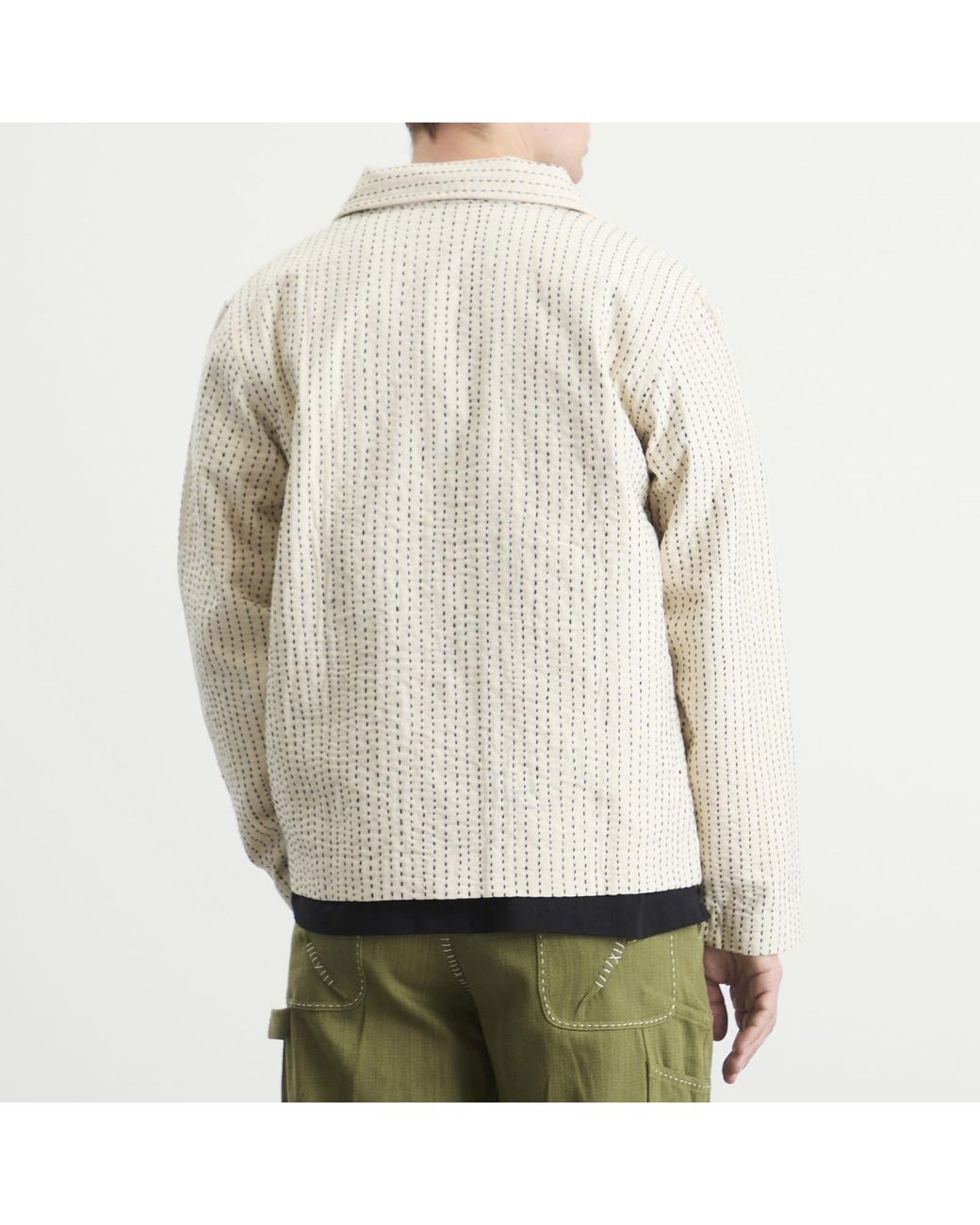 Kartik Research Hand Embroidered Kantha Jacket in Natural for Men