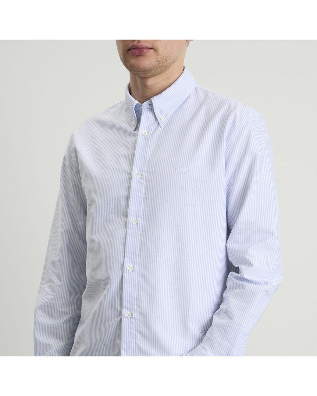 A.P.C. Blue Greg Logo Button Down Stripe Shirt for men