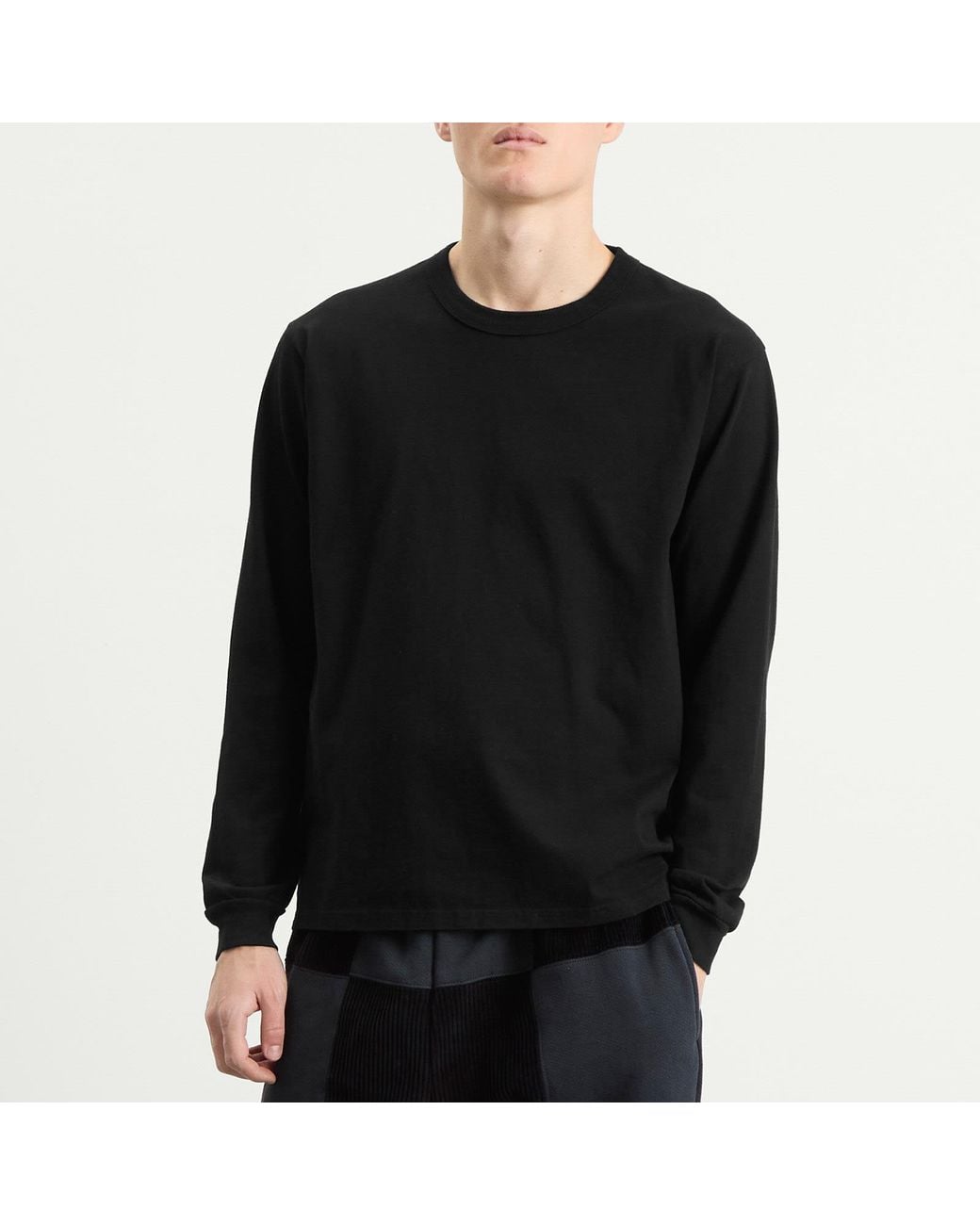 Les Tien Black Heavyweight Binded Classic Long Sleeve T-Shirt for men