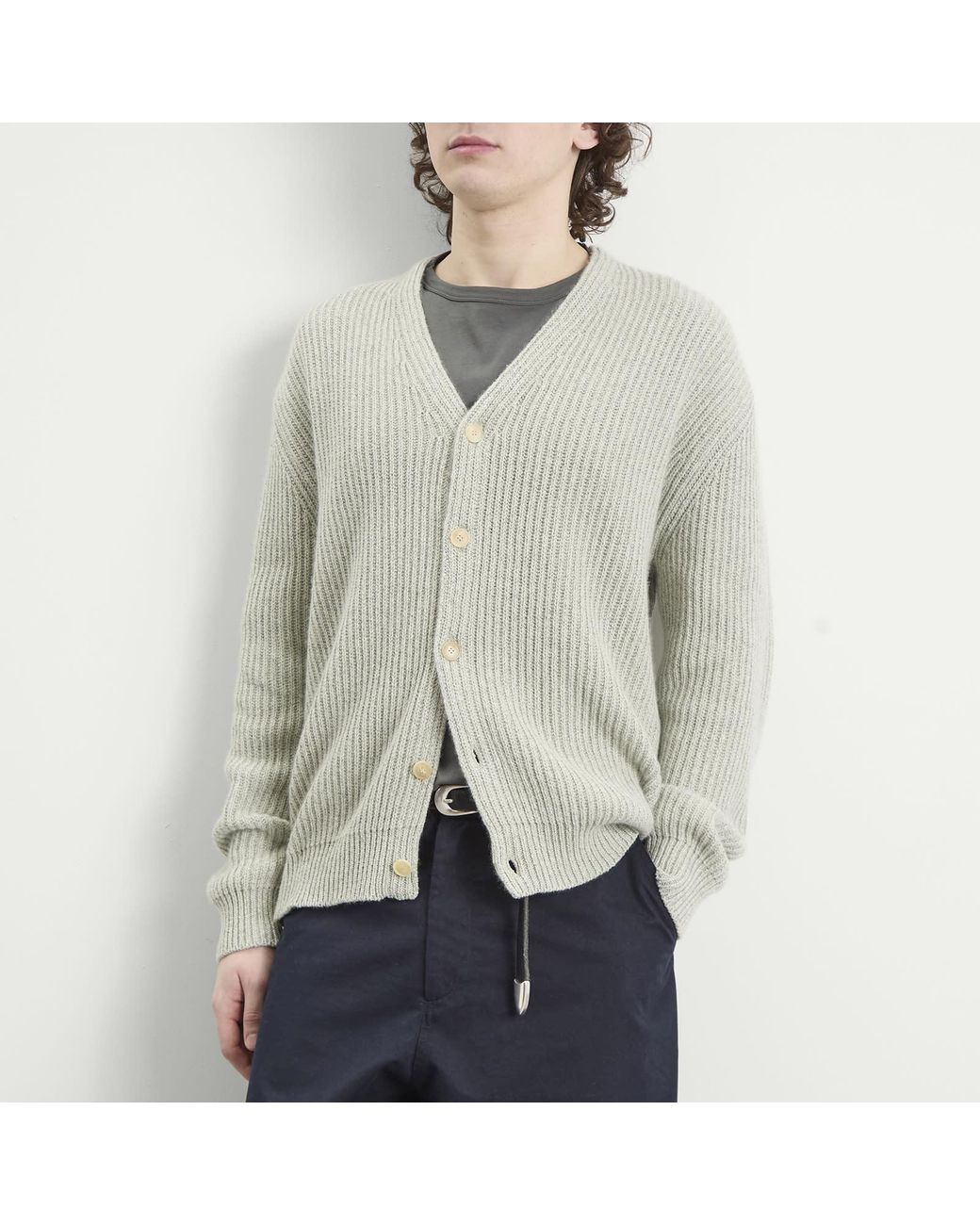 Auralee Green Cashmere Silk Melange Knit Cardigan for men