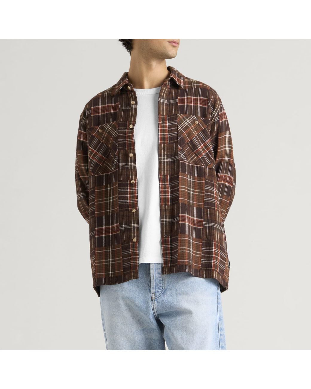 Barbour Brown Catrake Relaxed Patchwork Overshirt for men