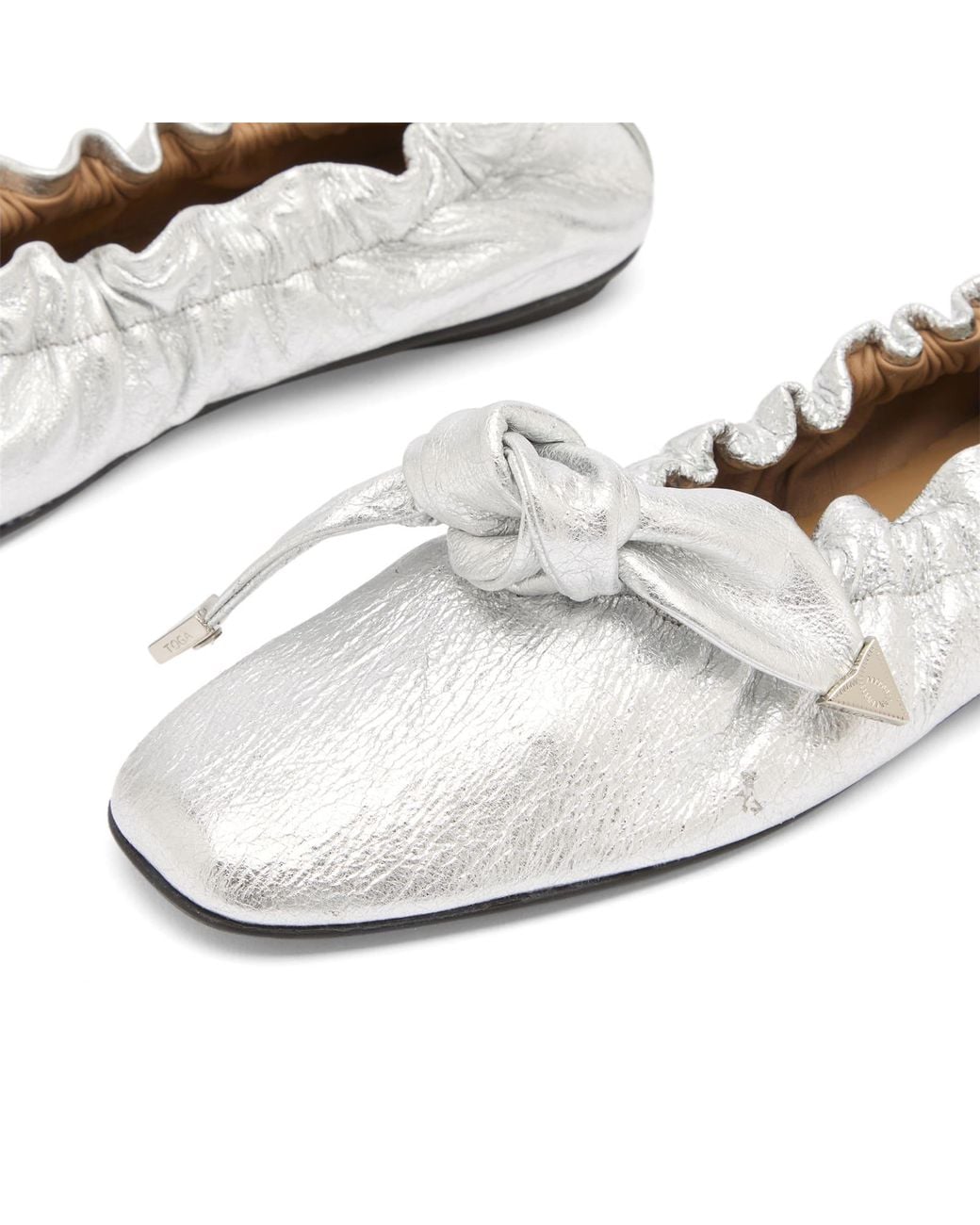 Toga White Metallic Leather Ballet Shoes