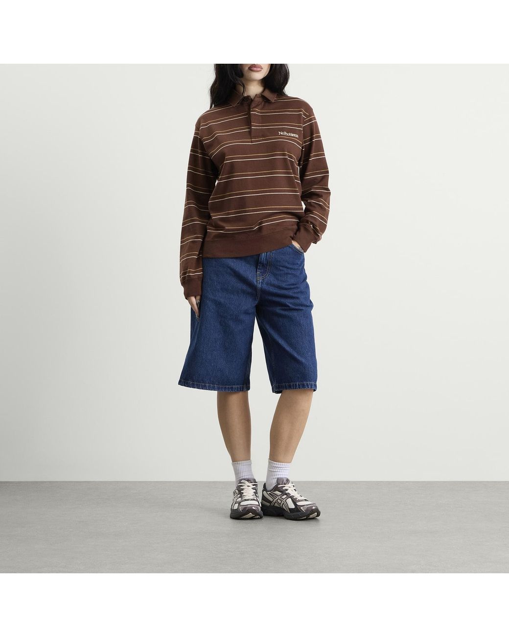 No Problemo Brown Striped Ls Rugby Shirt