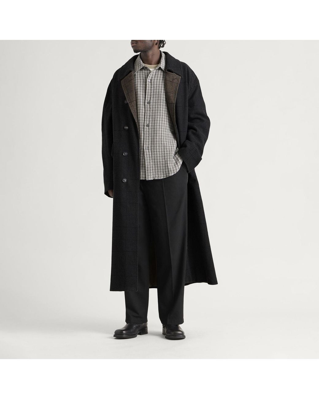 Our Legacy Black Check Tempered Wool Collapse Carcoat for men
