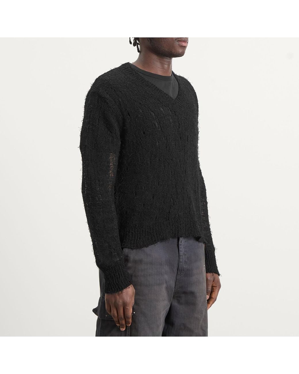 Our Legacy Black Linen Slow V-Neck Jumper for men