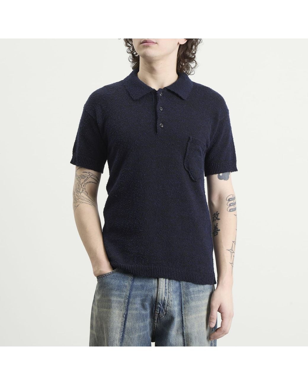 Maison Margiela Blue Knitted Polo Shirt for men